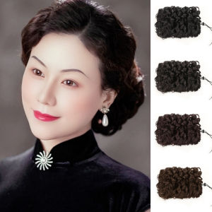 ผ้าคลุมผมชุดฮั่นฟู ทรงผมแบบหมุนเวียน ทรงผมแบบมีหมวกผ้าคลุมผมสำหรับเจ้าสาว ทรงผมแบบสั้นตรง