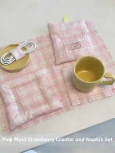 Ins Style Pink and White Checkered Coaster Data Cable Organizer Shooting Prop