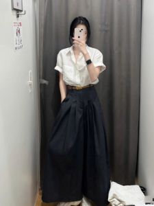 Denim Casual Wear Summer Clothes Matching a Set of Japanese Style Lightly Mature Plus Size Plus Size Ladies White Shirt Loose Pants Two-piece Set