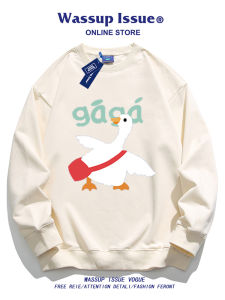 Wassup Issue Japanese Cartoon Print Mens Sweatshirt Loose round Neck Couples Spring Autumn Fashion Brand Casual Top