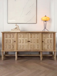 French-Style Mid-Ancient Solid Wood Carved Sideboard Cabinet American-Style Storage Entrance Cabinet Wood Color Retro Antique TV Cabinet