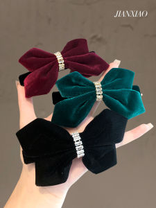 Elegant Velvet Hair Clip with Butterfly Knot Luxury Lightweight Spring Clamp Vintage Style Diamond Embellished Hair Accessory