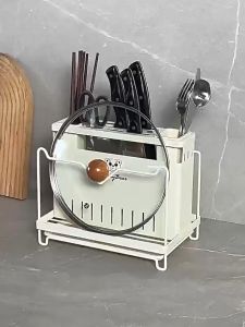 Kệ gài dao thớt đũa và nhiều dụng cụ nhà bếp màu đen sơn tĩnh điện cao cấp tặng 4 móc treo kệ nhà bếp đa năng