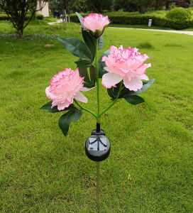 Solar Garden Lights 3 Head Peony Flowers Lamps For Yard Waterproof Outdoor Pathway Pink Lights Christmas Lawn Backyard Decor