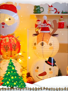 Kitchara💗 Christmas Glowing Ball Luminous Paper Lantern Christmas Dress Up Prop Santa Claus Christmas Lantern Decorations