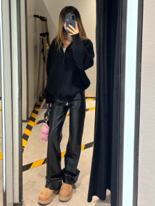 High Waist Loose PU Leather Pants for Tall Women 180cm Long Straight Leg Casual Trousers Floor-Length Slimming Effect