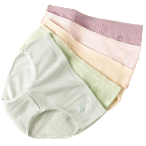 Antibacterial Pure Cotton Womens Underwear Triangle Panties Seamless Comfortable Mid-Waist Large Size Home Clothes