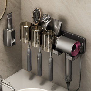 ตู้เก็บของสำหรับแปรงสีฟันแบบติดผนัง ไม่ต้องเจาะ ชั้นวางของสำหรับห้องน้ำ แก้วสำหรับล้างปาก แก้วสำหรับแปรงสีฟัน อุปกรณ์สำหรับทำความสะอาดในบ้าน