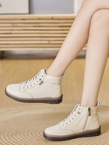 Big Brand Leather Martin Boots Womens Ankle Boots Autumn Womens Shoes British Style Easiest for Match Soft Bottom Womens Fall and Winter Flat Shoes Boots