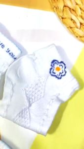 Kaos Kaki Mid Socks Wanita Motif Love Pita Putih Biru Estetik Diatas Mata Kaki Kaus Kaki Pita Bunga Murah PST
