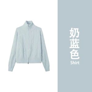 เสื้อสเวตเตอร์ถักคอสูงแบบมีซิปสำหรับผู้หญิง ทรงหลวม แขนยาว ปกติ ฤดูใบไม้ร่วง 2025 แฟชั่นใหม่ ผ้าขนสัตว์