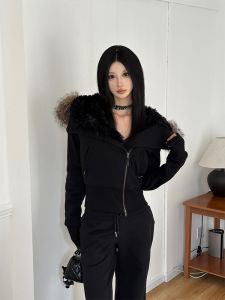 เสื้อแจ็คเก็ตผ้าฝ้ายฤดูหนาวแบบมีฮู้ดพร้อมขนสัตว์ ชุดกางเกงขากว้างลำลองสองชิ้น Niche Clothing แฟชั่นสำหรับผู้หญิงวัย 18-25 ปี