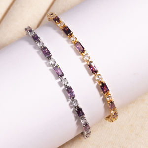 Simple Silver Color Purple Cubic Zirconia Charm Tennis Bracelets for Women Girls Fashion Party Wedding Jewelry Birthday Gift