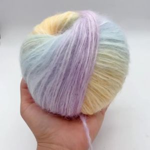 Bộ 5 Sợi Len Mohair Nhiều Màu Mỗi Cuộn 200m Sợi Len Xù Dùng Để Đan Móc Thủ Công Màu Sắc Cầu Vồng Chuyển Sắc Kèm Kim Móc.
