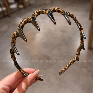 ริบบิ้นผมลายเสือดาวสไตล์ย้อนยุคฤดูใบไม้ร่วง/ฤดูหนาว ขอบกว้าง ตกแต่งด้านบน สไตล์เกาหลี สำหรับผู้หญิง