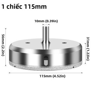 Đầu Khoan Kính Phủ Kim Cương 60mm-200mm Thân Thép Dùng Cho Khoan Gạch Tường Đá Cẩm Thạch Gỗ
