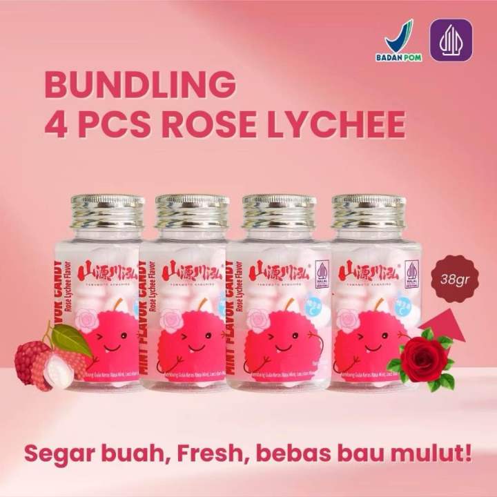 [ BUNDLING ISI 4 BOTOL ] RASA ROSE LYCHEE Permen Mint Tanpa Gula Bebas ...