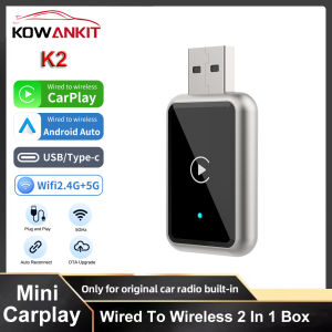 Kowankit 2026 2 In1 Wireless CarPlay Adapter for iPhone Convert Wired to Wireless Mini Size USB & USB-C No Delay