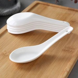 Combo 10 Muỗng Thìa Sứ Trắng Đáy Bằng Dùng Để Ăn Cơm Ăn Súp Ăn Cháo