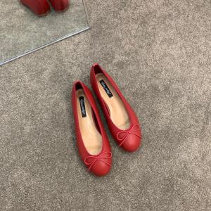 Red Flat Summer Ballet Shoes With Bow