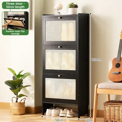 Interior Cream Style Shoe Cabinet Home Entrance New Model 2024 Popular French Indoor Flip White Hall Stand Shoe Rack