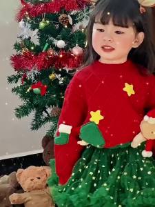 Bé Gái Thu Đông tutu Váy VÁY THỎ Trẻ Em Áo Len Giáng Sinh Váy Công Chúa Váy Phồng Bộ Đồ Mặc Ngoài Sành Điệu