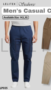 [Lelitex] Mens Cotton Elastic Waistband Casual Cargo Long Pants 5 pockets Drawstring and Zipper Twill Drill Woven Fabric size M L XL