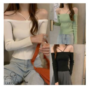 เสื้อเชิ้ตแขนยาวผู้หญิง คล้องคอ เสื้อปาดไหล่ อวดหุ่นแซ่บๆ แฟชั่น