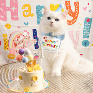 Pet cat dog birthday hat bib party hat accessories birthday party set supplies saliva towel