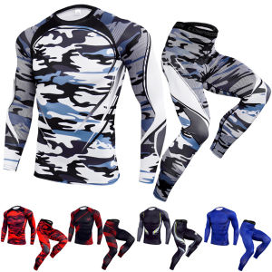 In Stock Camouflage Long Sleeve Trousers Suit Digital Print Men Quick Drying Clothes Stretch Sports Outdoor T-shirt Bodysuit