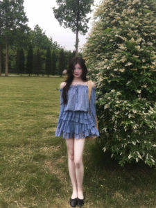XUECAIQI | Off Shoulder Floral Printed Chiffon Top and A-Line Skirt Outfit