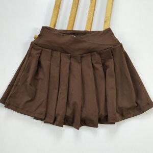 กางเกงขาสั้นโยคะเอวสูง กางเกงขาสั้นออกกำลังกายกลางแจ้ง กางเกงกระโปรงกระโปรงจีบป้องกันแสงสะท้อน กางเกงขาสั้นแบบแห้งเร็ว พร้อมกระเป๋า