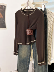 Black Shoulder Long Sleeves T-Shirt Female Spring & Fall Stylish Niche Style Small Silm Short Bottoming Shirt Inner Wear Blouse