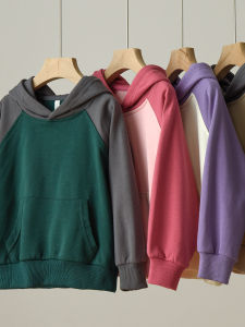 Childrens Hooded Shoulder Sleeve Sweatshirt Sports Top for Boys And Girls Spring Autumn Cotton Polyester Blend Casual Wear