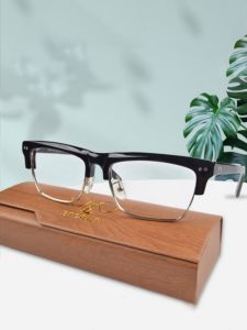 ไทเทเนียมบริสุทธิ์ครึ่งกรอบแว่นตาวินเทจสําหรับผู้ชายที่มีเลนส์สีดําแสงอัลตร้าขนาดใหญ่ใบหน้าตรงคิ้วแว่นตากรอบ