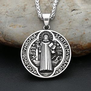 Vintage 316L Stainless Steel Saint Benedict Exorcism Pendant Necklace For Men Fashion Catholic Amulet Jewelry Gifts Dropshipping