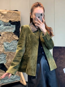 DANTING | Chic Green Suede Jacket for Women