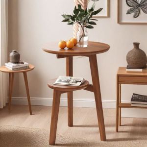 ตารางหน้าม้านั่งทรงกลมขนาดเล็ก วัสดุไม้แท้ สไตล์เรียบง่าย สำหรับห้องนั่งเล่น บันได และที่นอน พร้อมชั้นวางของ รุ่นที่ 0037