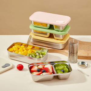 WORTHBUY Portable 304 Stainless Steel Lunch Box For Kids Students Travel Picnic Reusable Sealed Leak Proof Fruit Salad Bento Box