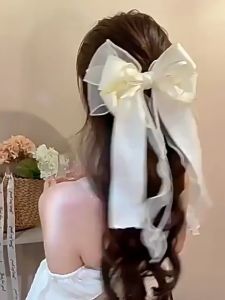 Super Elegant Big Size Long Bowknot Hairclips Silky Mesh Women Ribbon Hairpins Bridal Party Headdress Fashion Hair Accessories Tilly-Shop