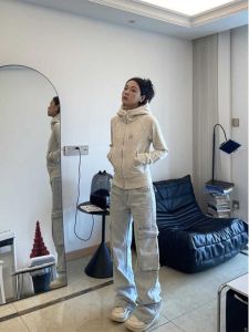 American Retro White Grey Short Sweatshirt Womens Spring Autumn New High Sense Super Beautiful Open Cardigan Zipper Jacket