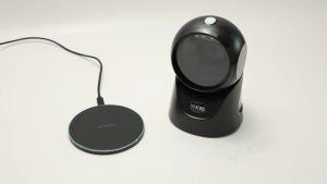 Wireless Charging 2D Bluetooth Desktop Barcode Scanner Hands-free Wide Angle Scanning Wireless Qr Code Reader Ideal for Retail Supermarket Warehouse