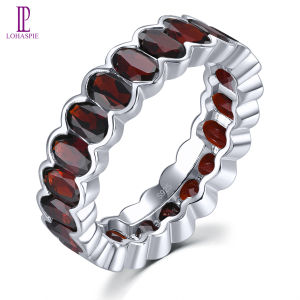 Lohaspie Jewelry Real 6.3 Carats 925 Silver Ring Women Original Natural Garnet Peridot Ring Eternity Ring For Women 925 Silver Ring With Stone Garnet Ring Big Original Jewelry