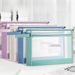 Deli Thickened Double-layer Mesh Document Bag A4 Subject Classification Transparent Handheld Zipper Style Book Bag  Paper Storage Bag for Elementary And Middle School Students Large Capacity Tutoring Bag