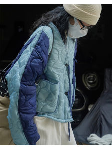 ลำลอง น้ำหนักเบา ผ้าฝ้าย เสื้อแจ็คเก็ต ผู้หญิง หลวม ภาพเงา นุ่ม อ่อนโยนต่อผิว บล็อกสีบาง เสื้อโค้ทผ้าฝ้าย แจ๊กเก็ต