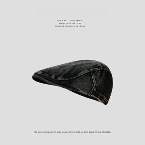 หมวกเบเร่ต์ทรงกลมแบบสวมหัวสำหรับผู้ชายและผู้หญิง Himade Water Washed Denim Light Blue Forward Cap หมวกทรงปากเป็ดสไตล์ย้อนยุค