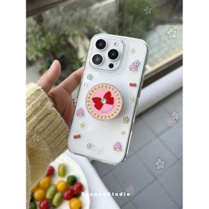 เคสโทรศัพท์ iPhone แบบใสพร้อมขาตั้งดูดซับแม่เหล็ก ป้องกันเต็มจอ ลายองุ่นและแอปริคอต เคสโทรศัพท์แบบนุ่มสำหรับ Apple