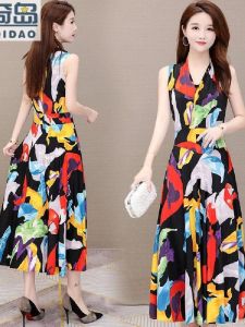 Váy Lụa Băng Không Tay Cho Mẹ Trung Niên Mùa Đông Thanh Lịch Cao Cấp Cảm Giác Thanh Lịch Hoa Váy Vest Nữ