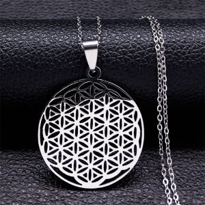 2026 Flower of Life Stainless Steel Mandala Metatron Necklaces Sacred Geometry Long Black Bead Necklace Jewerly Flor De La Vida