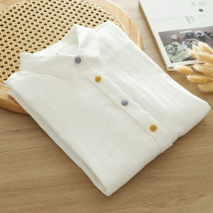 Pure Cotton Long Sleeve Womens Shirt French Style Embroidered Lace Front Beautiful Charming Base Layer Top Double Layer Cotton Thread